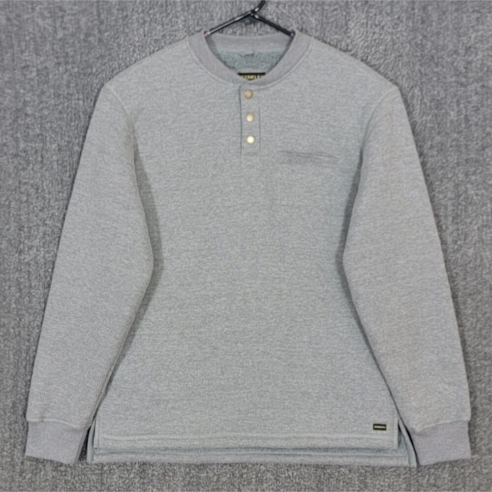 Stanley Henley Shirt Mens M Gray Sherpa Fleece Lined Waffle Thermal Knit Top